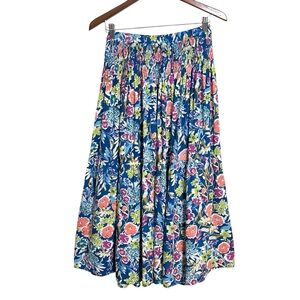 Natural Life Women Floral Boho Tiered Maxi Skirt M Blue Flowy Side Slit Cottage